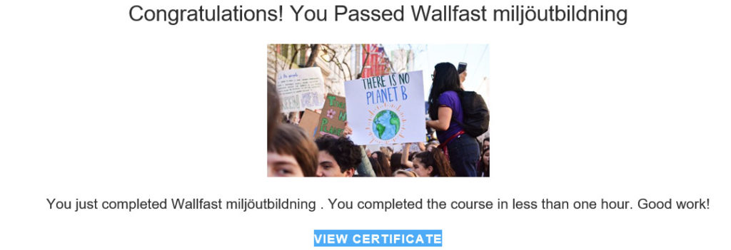 Certifikat Wallfast miljöutbildning
